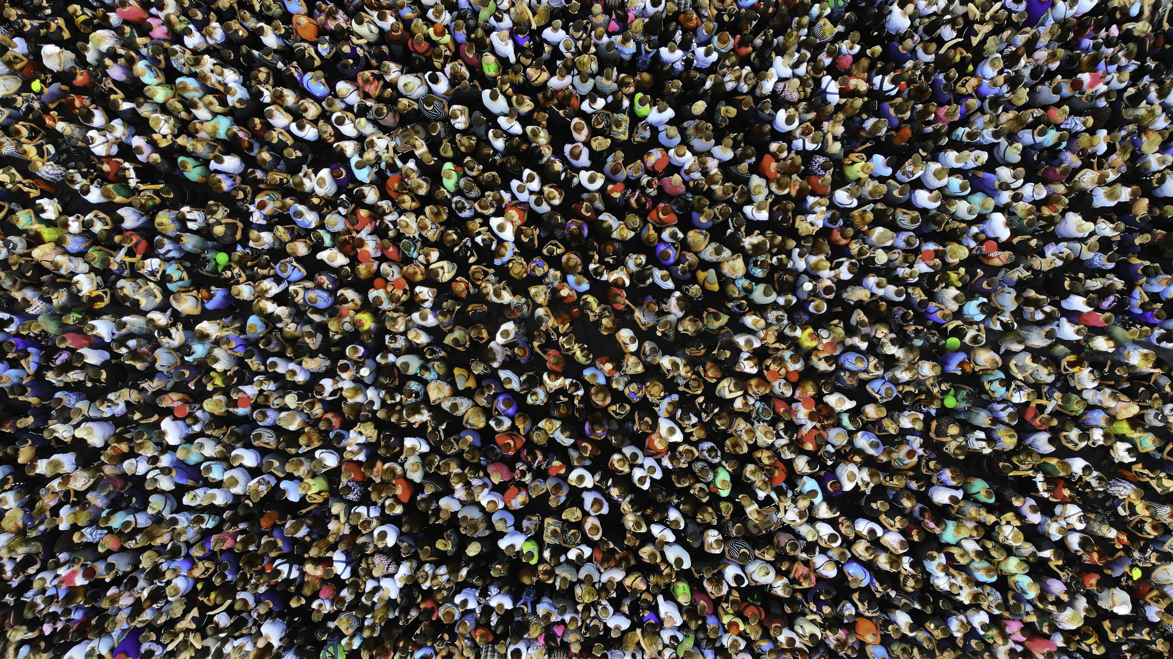 Crowd of people from drone